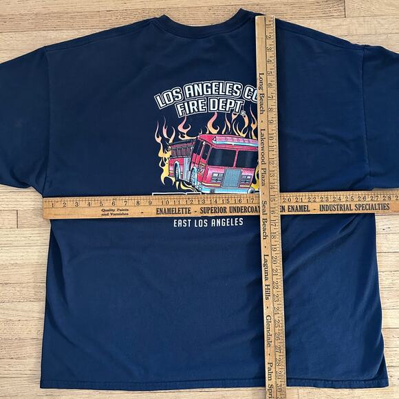Los Angeles Fire T Shirt Men's 3XL Cotton Blend Preshrunk Navy Fireman - Picture 7 of 9